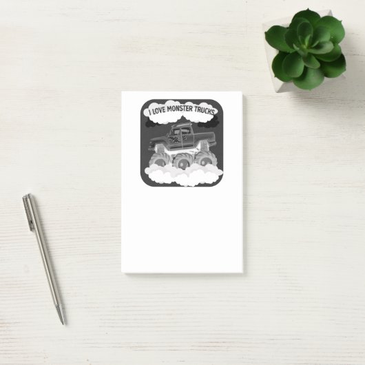 I Love Monster Trucks Douche Gris Échelle Post-it  (Bureau)