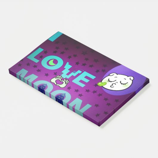 "I Love Moon" - Een grillig hemels kunstontwerp Post-it® Notes (Schuin)