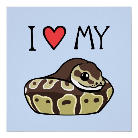"I Love My Ball Python" jolie affiche de dessin de (Devant)