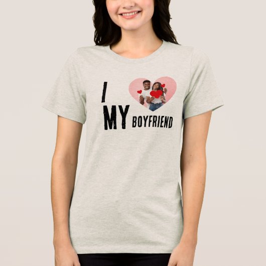 I Love My Boyfriend Heart Custom Photo Valentine  Tri-Blend Shirt (Voorkant)
