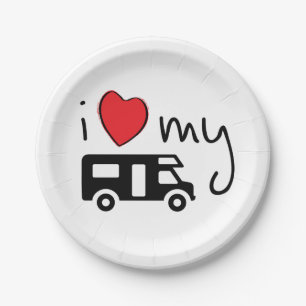 i love my camper. Ik hou van mijn camper. Vakantie Papieren Bordje