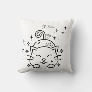 I Love My Cat Coussin - Vintage Minimalist Retro
