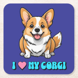 I Love My Corgi Vierkante Kartonnen Onderzetter