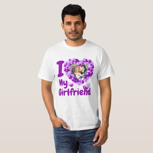 I Love My Girlfriend Purple Custom Photo T-Shirt (Devant entier)