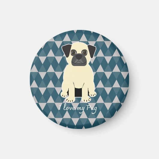 I love my Pug, Blue diamonds pattern Magneet (Voorkant)