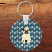 I love my Pug, Blue diamonds pattern Sleutelhanger (Voorkant)