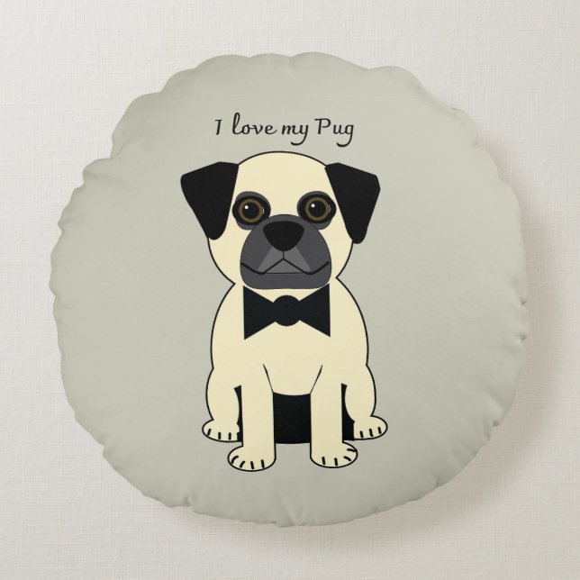 I Love My Pug Rond Kussen (Voorkant)