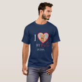 I Love My Puppy Custom Heart Photo T-shirt bleu (Devant entier)