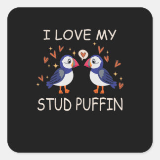 .I Love My Stud Puffin Puffin Relationship Vierkante Sticker