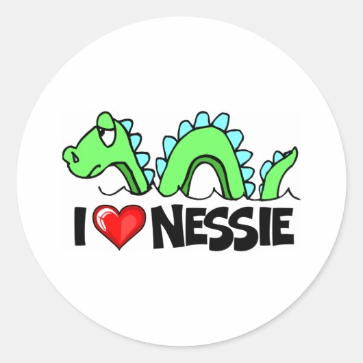 I Love Nessie Ronde Sticker (Voorkant)