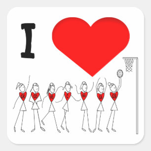I Love Netball Positions Stick Figures Vierkante Sticker