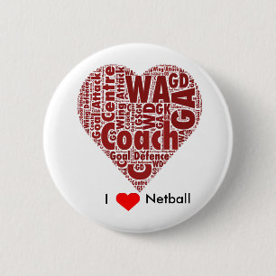 I Love Netball Word Art Design Ronde Button 5,7 Cm