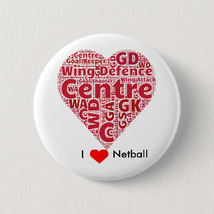 I Love Netball Word Art Design Ronde Button 5,7 Cm