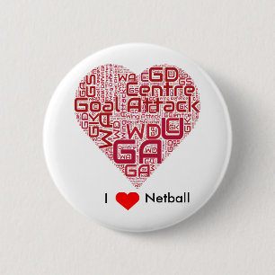 I Love Netball Word Art Design Ronde Button 5,7 Cm