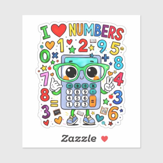 I Love Numbers Cute Math Sticker for Kids (Feuille)
