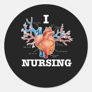 I Love Nursing Heart Anatomy Medical Ronde Sticker