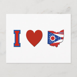 I Love Ohio Shaped State Flag and Big Red Heart Briefkaart