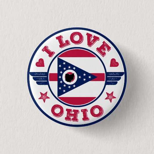 I Love Ohio State Flag and Map Ronde Button 3,2 Cm (Voorkant)