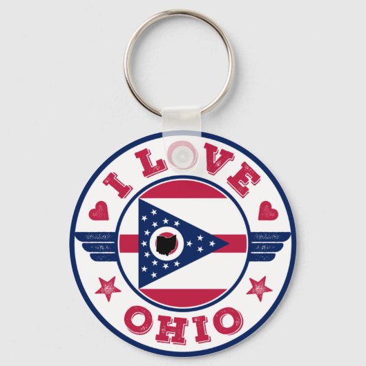 I Love Ohio State Flag and Map Sleutelhanger (Voorkant)