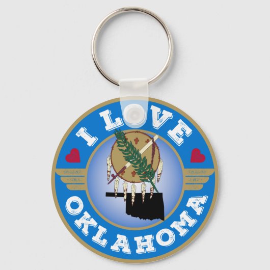 I Love Oklahoma State Flag and Map Sleutelhanger (Voorkant)