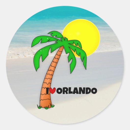 I Love Orlando, tropisch design Ronde Sticker (Voorkant)