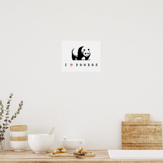 I Love Pandas Pixel Art Poster (Keuken)