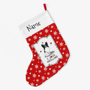 I Love Papillons (white & black) Hearts Dogs Cute Grote Kerstsok