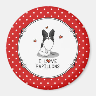 I Love Papillons (white & black) Hearts Dogs Cute Magneet