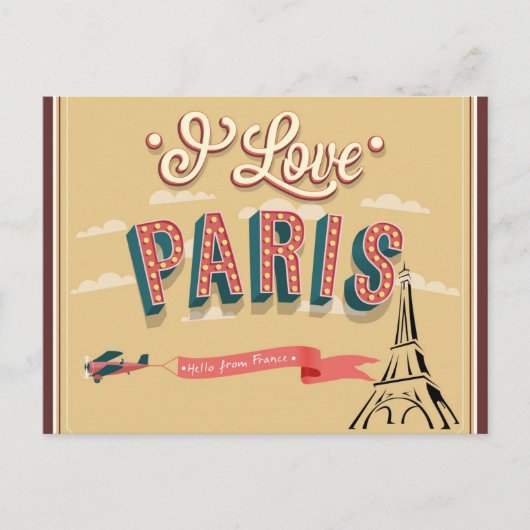 I Love Paris France Eiffel Tower Travel Briefkaart (Voorkant)