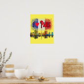 I Love Paris Skyline French Flag Poster d'Art Mur (Cuisine)