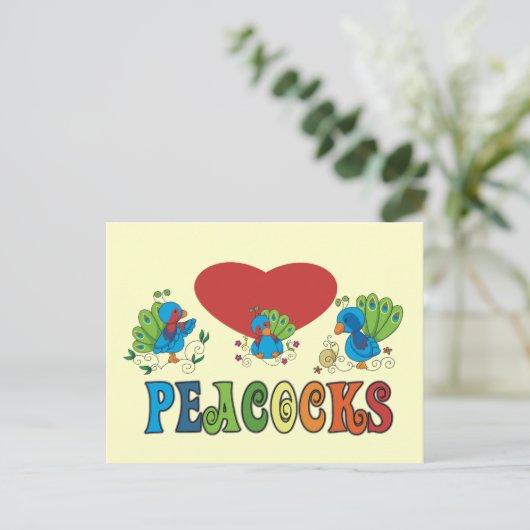 I Love Peacocks Briefkaart (Staand voorkant)