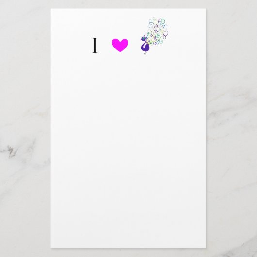 I Love Peacocks Briefpapier (Voorkant)