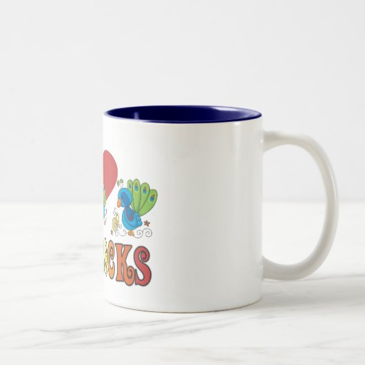 I Love Peacocks Tweekleurige Koffiemok (Rechts)