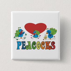 I Love Peacocks Vierkante Button 5,1 Cm