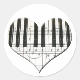 I Love Piano or Organ Music Heart Keyboard Ronde Sticker