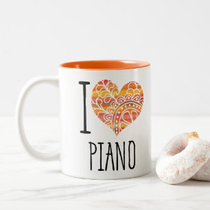 I Love Piano Oranje Mandala Heart Tweekleurige Koffiemok