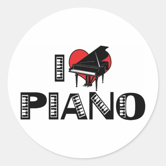 I Love Piano Ronde Sticker (Voorkant)