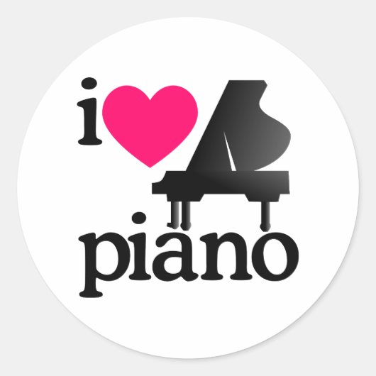 I Love Piano Ronde Sticker (Voorkant)