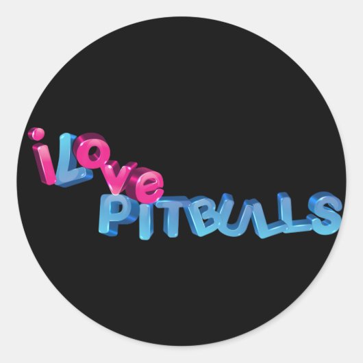 I Love Pitbulls in 3D Ronde Sticker (Voorkant)