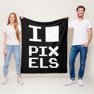 I Love Pixels, geek design, pixel art Fleece Deken