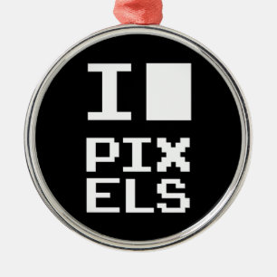 I Love Pixels, geek design, pixel art Metalen Ornament