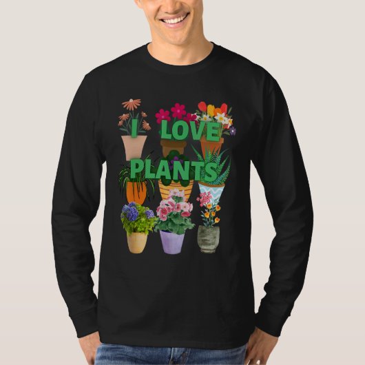 I love plants Many Pots T-shirt (Voorkant)