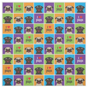 I Love Pugs Color Squares Large Pattern Stof