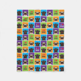 I Love Pugs Fleece Throw Blanket Deken