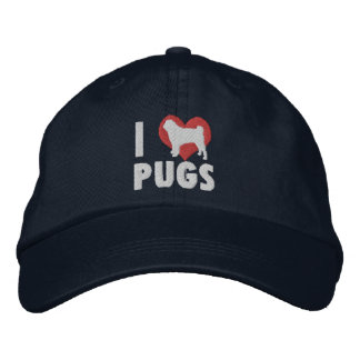 I Love Pugs Geborduurd Pet (Dark)