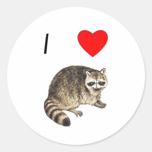 I Love Raccoons Ronde Sticker (Voorkant)