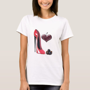 I Love Red Stiletto Shoe and Chocolates Art T-shirt