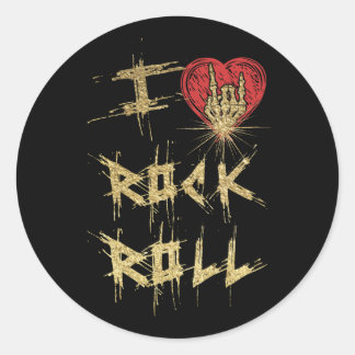 I Love Rock and Roll Style Ronde Sticker