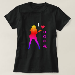 I Love Rock Music T-Shirt with Guitar Player Girl