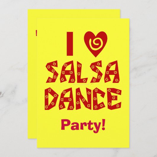 I Love Salsa Dance Custom Dance Invitations (Devant / Derrière)